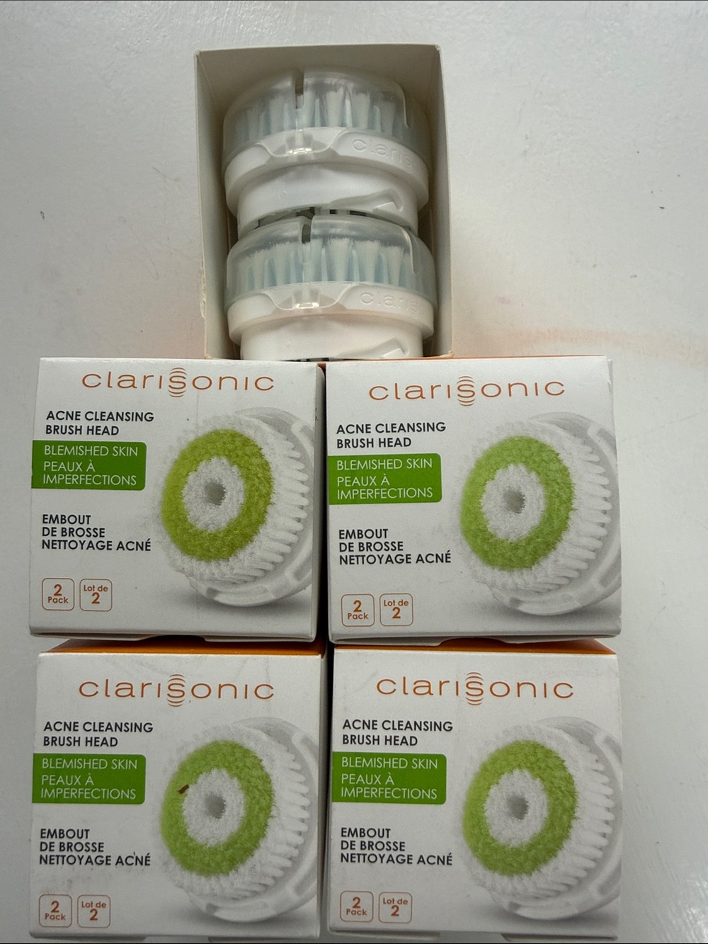 Clarisonic Acne Cleansing Brush Head - White with Green Ring (10 pieces NIB)